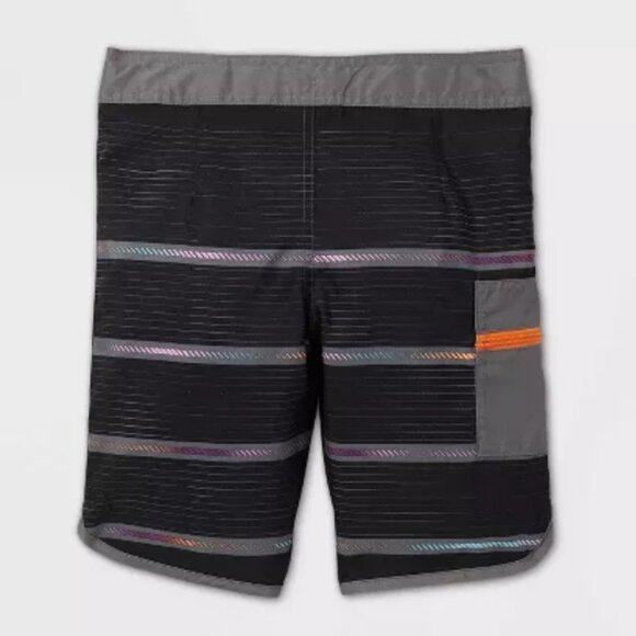 ART CLASS youth charcoal gray & rainbow stripe dolphin hem board shorts 16 Husky - Picture 2 of 7